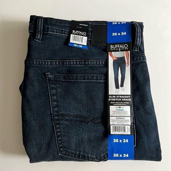 Buffalo David Button Slim Straight Stretch Denim - Picture 1 of 8